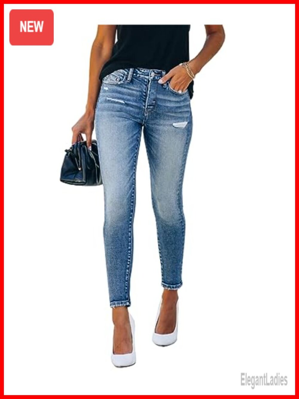Ripped Skinny Jeans Distressed Stretchy Denim Pants Mid Rise